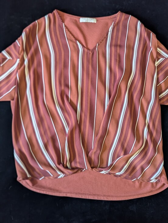 Chocol Raffine Tops - Japanese Brand Striped V-Neck Top